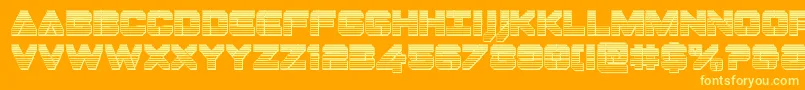 Dominojackchrome-Schriftart – Gelbe Schriften auf orangefarbenem Hintergrund