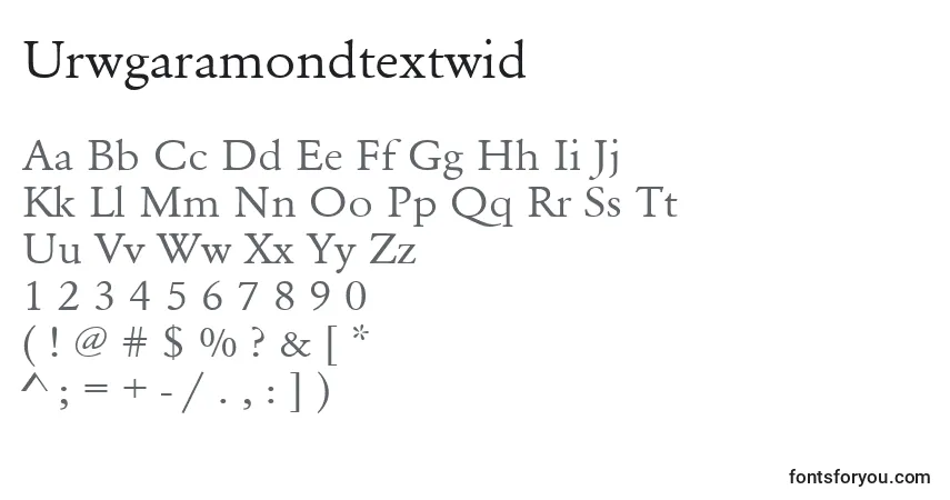 A fonte Urwgaramondtextwid – alfabeto, números, caracteres especiais