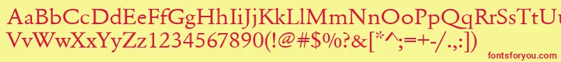 Urwgaramondtextwid-Schriftart – Rote Schriften auf gelbem Hintergrund