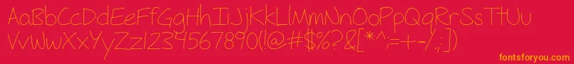 FhHyperboleLight-Schriftart – Orangefarbene Schriften auf rotem Hintergrund