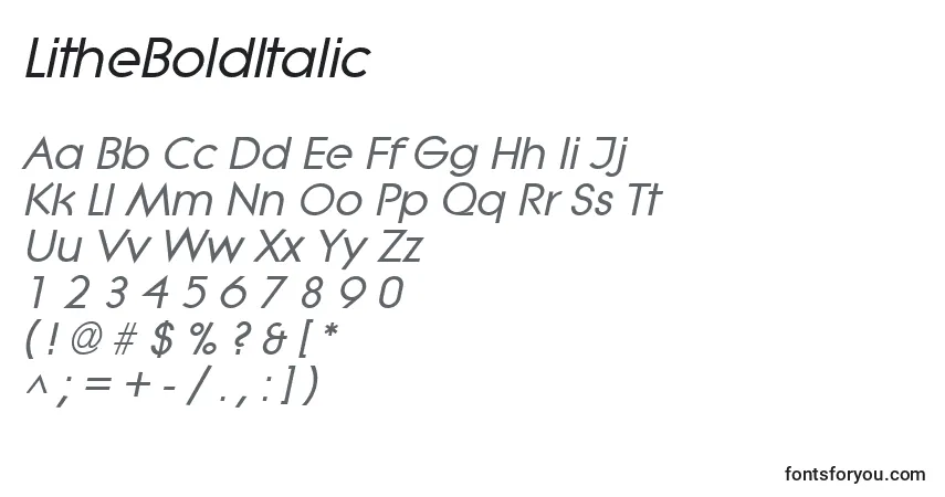 A fonte LitheBoldItalic – alfabeto, números, caracteres especiais