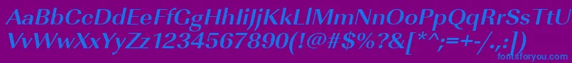 フォントUrwimperialtwidBoldOblique – 紫色の背景に青い文字