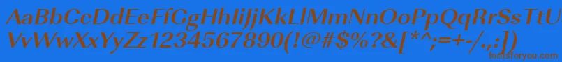フォントUrwimperialtwidBoldOblique – 茶色の文字が青い背景にあります。