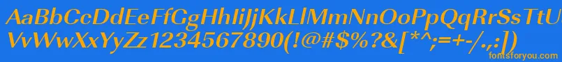 フォントUrwimperialtwidBoldOblique – オレンジ色の文字が青い背景にあります。
