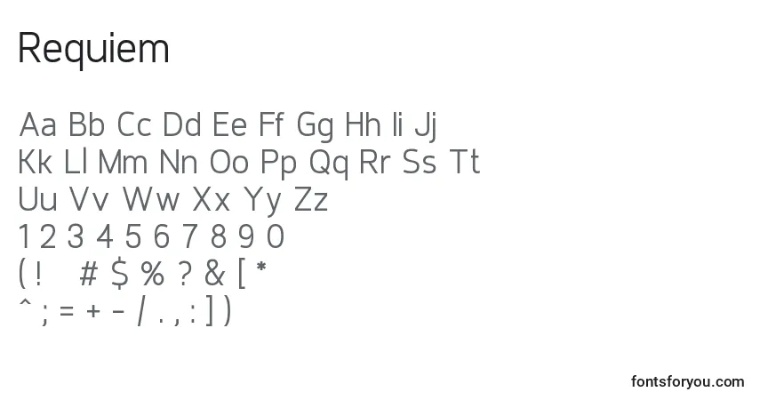 Czcionka Requiem – alfabet, cyfry, specjalne znaki