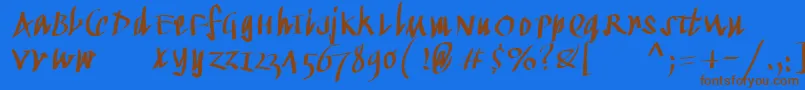 フォントKleinkallig – 茶色の文字が青い背景にあります。