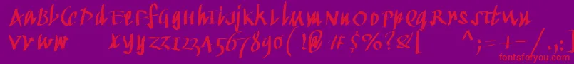 Kleinkallig-Schriftart – Rote Schriften auf violettem Hintergrund