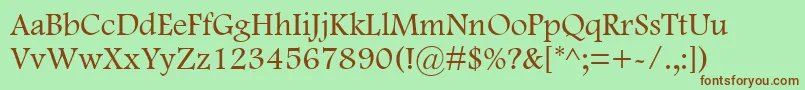 FootlightMtLight-Schriftart – Braune Schriften auf grünem Hintergrund