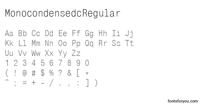 Schriftart MonocondensedcRegular – Alphabet, Zahlen, spezielle Symbole