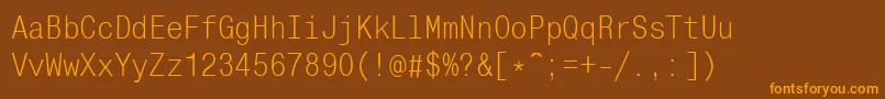 MonocondensedcRegularフォントについての詳細 フォントMonocondensedcRegular – オレンジ色の文字が茶色の背景にあります。