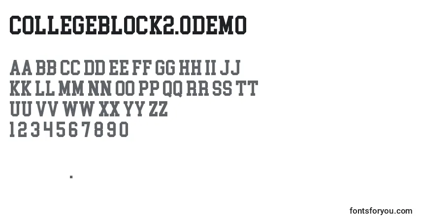 A fonte CollegeBlock2.0Demo – alfabeto, números, caracteres especiais