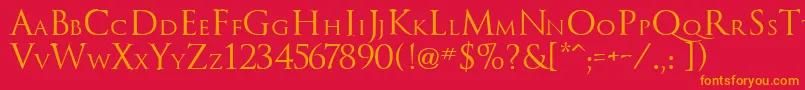 TrajanusRoman-Schriftart – Orangefarbene Schriften auf rotem Hintergrund