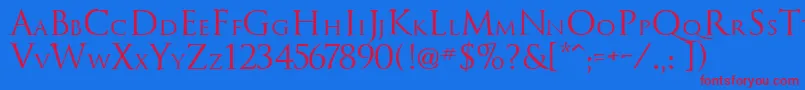 TrajanusRoman-Schriftart – Rote Schriften auf blauem Hintergrund