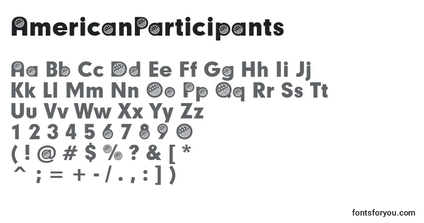 Czcionka AmericanParticipants – alfabet, cyfry, specjalne znaki