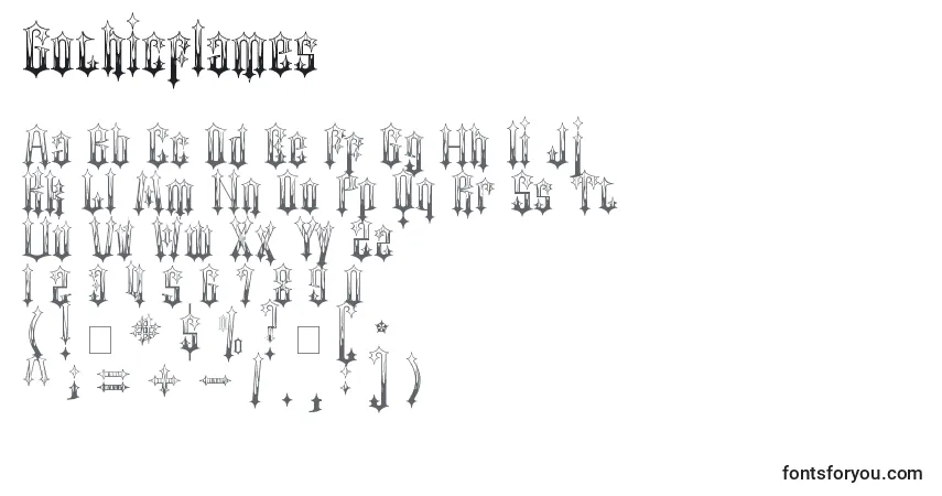 Gothicflames-fontti – aakkoset, numerot, erikoismerkit