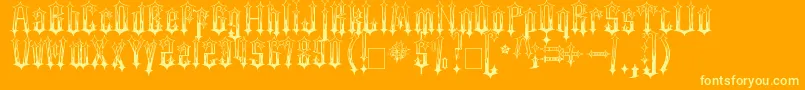 Gothicflames-Schriftart – Gelbe Schriften auf orangefarbenem Hintergrund