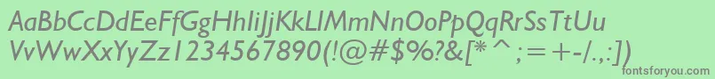 Humanist521ItalicBt-fontti – harmaat kirjasimet vihreällä taustalla