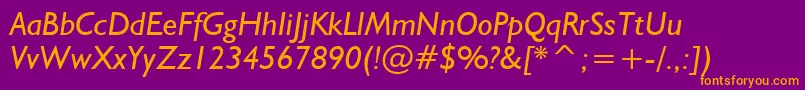 Humanist521ItalicBt Font – Orange Fonts on Purple Background