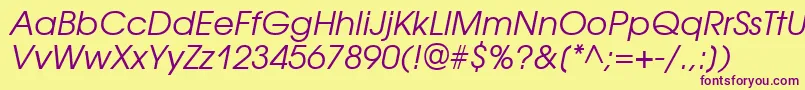 Fonte AvantgardegothicettItalic – fontes roxas em um fundo amarelo