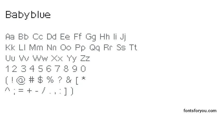 Czcionka Babyblue – alfabet, cyfry, specjalne znaki
