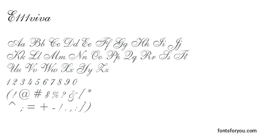 Czcionka E111viva – alfabet, cyfry, specjalne znaki