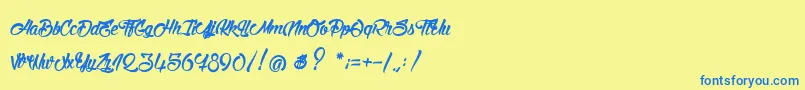 フォントStinkOnTheDeath – 青い文字が黄色の背景にあります。