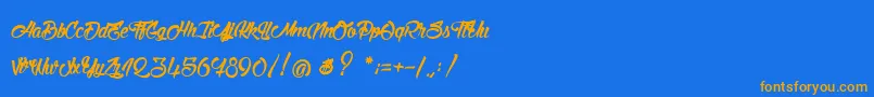 フォントStinkOnTheDeath – オレンジ色の文字が青い背景にあります。