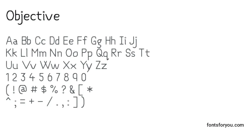 Czcionka Objective – alfabet, cyfry, specjalne znaki