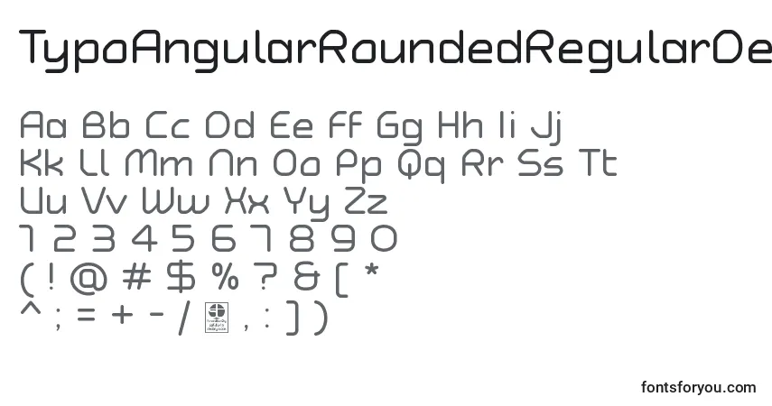 A fonte TypoAngularRoundedRegularDemo – alfabeto, números, caracteres especiais