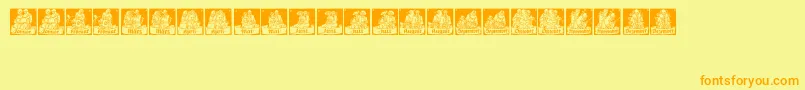 MonatsVignetten1-Schriftart – Orangefarbene Schriften auf gelbem Hintergrund