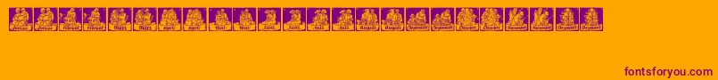 MonatsVignetten1-fontti – violetit fontit oranssilla taustalla