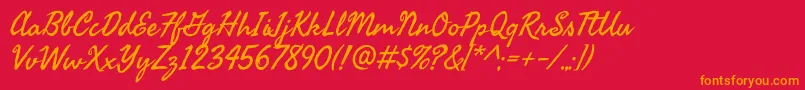 Fonte SeaweedscriptRegular – fontes laranjas em um fundo vermelho