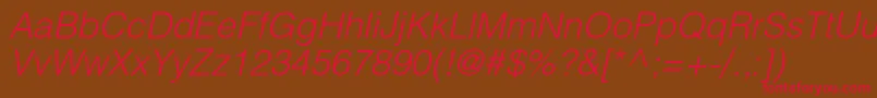 HelioslightcItalic Font – Red Fonts on Brown Background