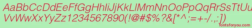 HelioslightcItalic Font – Red Fonts on Green Background