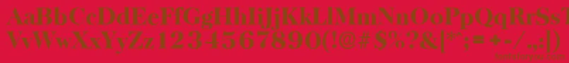 BaskervilleserialHeavyRegular-Schriftart – Braune Schriften auf rotem Hintergrund
