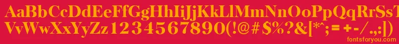 BaskervilleserialHeavyRegular-Schriftart – Orangefarbene Schriften auf rotem Hintergrund