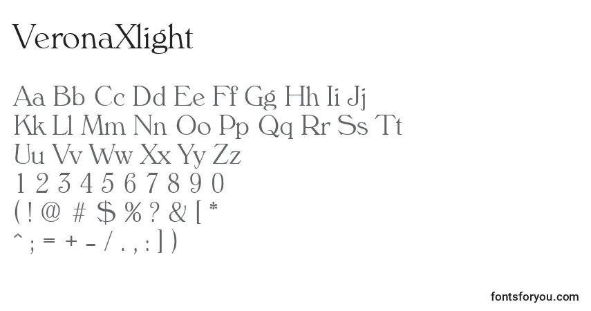 Schriftart VeronaXlight – Alphabet, Zahlen, spezielle Symbole