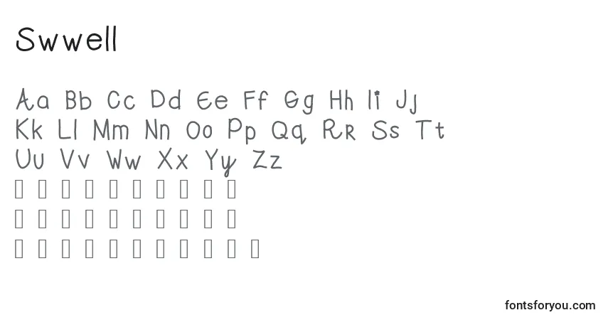 Schriftart Swwell – Alphabet, Zahlen, spezielle Symbole