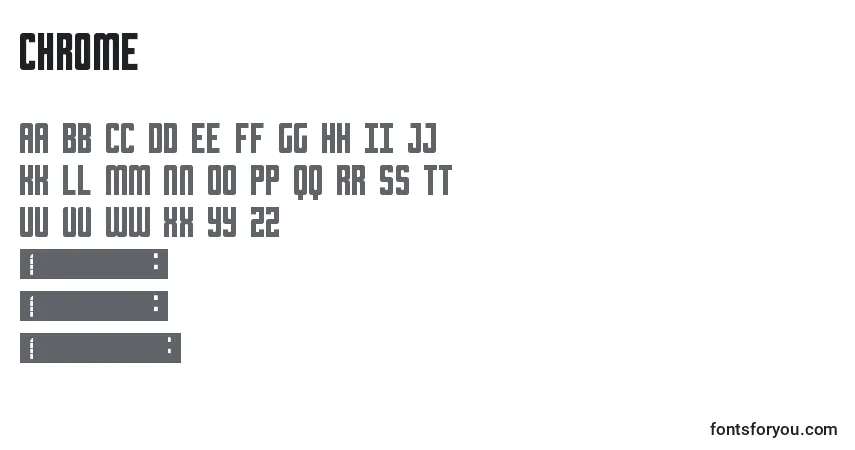 Schriftart Chrome – Alphabet, Zahlen, spezielle Symbole