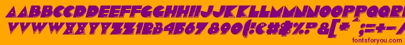 Fonte PacmaniaItalic – fontes roxas em um fundo laranja