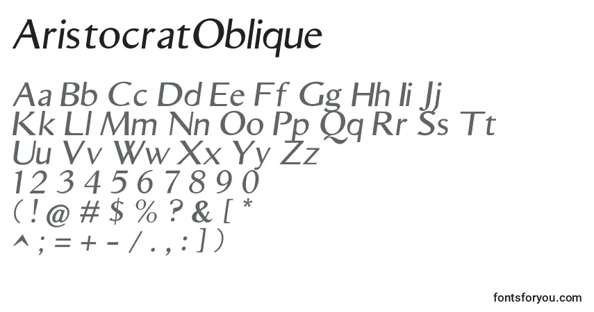 Czcionka AristocratOblique – alfabet, cyfry, specjalne znaki