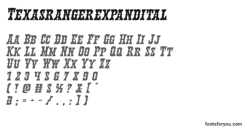 Шрифт Texasrangerexpandital – алфавит, цифры, специальные символы