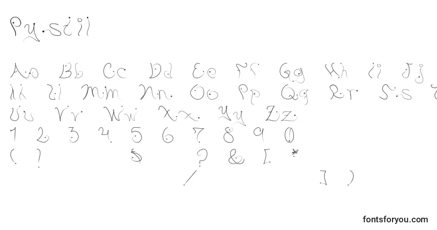 A fonte Pystil – alfabeto, números, caracteres especiais
