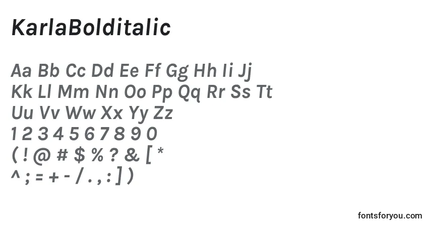A fonte KarlaBolditalic – alfabeto, números, caracteres especiais