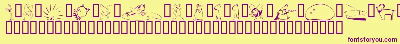 KrScrappinAnimals-fontti – violetit fontit keltaisella taustalla