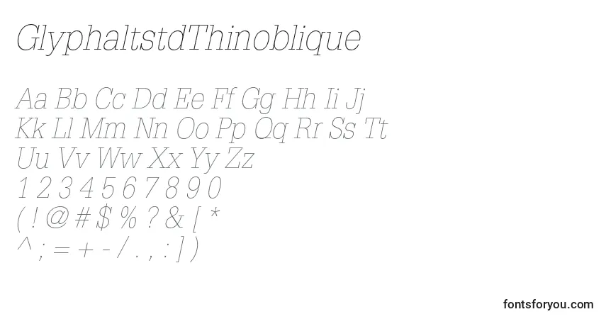 GlyphaltstdThinoblique-fontti – aakkoset, numerot, erikoismerkit