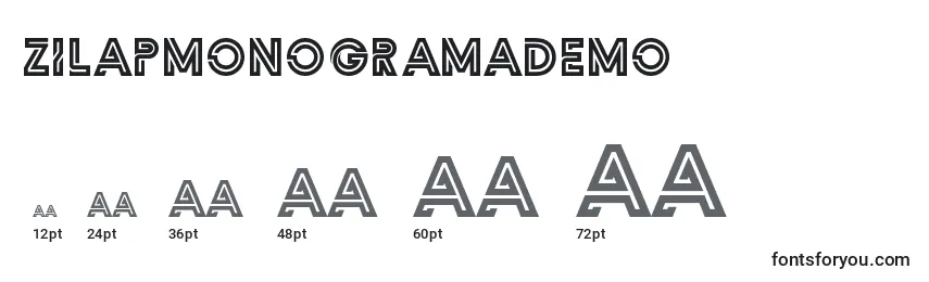 Размеры шрифта ZilapMonogramaDemo