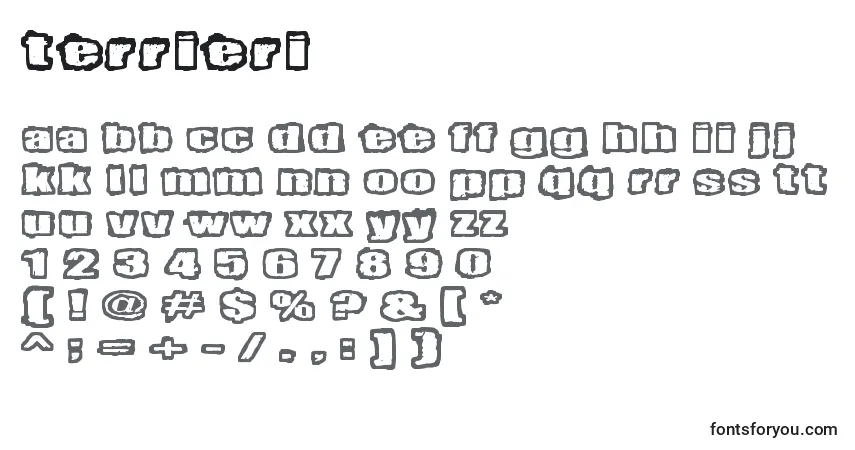 A fonte Terrieri – alfabeto, números, caracteres especiais