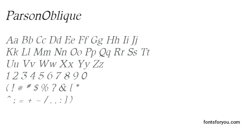 A fonte ParsonOblique – alfabeto, números, caracteres especiais