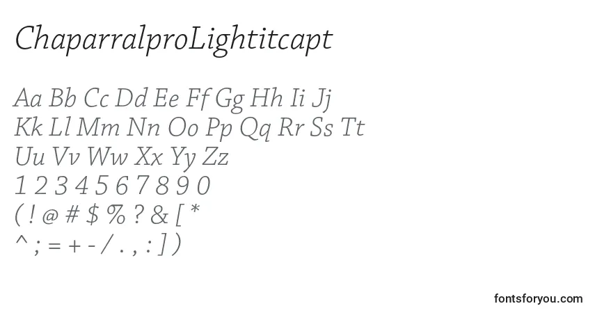 Fuente ChaparralproLightitcapt - alfabeto, números, caracteres especiales